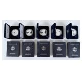 (5) American Eagle 1 Oz. .999 Silver Proof Coins