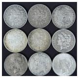 (9) Peace and Morgan 90% Silver Dollars