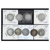 (9) 90% Silver Quarters, Standing/Seated & Barber