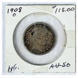 1908 O Barber 90% Silver Quarter