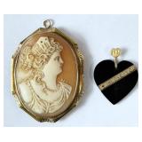Cameo w/ 14Kt. Gold Mount & Onyx Heart
