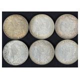 (6) Toned Morgan 90% Silver Dollars