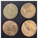 (4) 1980's Off Center Error Lincoln Cents