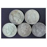 (4) Peace & (1) Morgan Silver Dollars