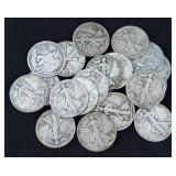 (20) Walking Liberty Silver Half Dollars, 1930-40s