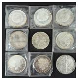 (9) One Troy Ounce .999 Fine Silver Coin & Rounds