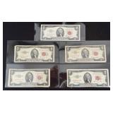 1953 & 1963 $2 and $5 Red Seal Notes, $21 Face