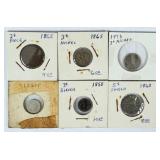 (6) Misc. Cents, Silver Three Cents, Etc.