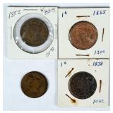 (4) Large Cents, Cornet Head & Braided Hair
