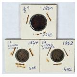 1850 Braided Hair Half Cent & (2) Indian Cents