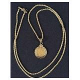 1853 Gold Dollar In 14Kt. Bezel w/ 14Kt. Chain