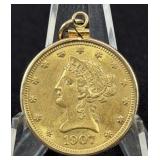 US 1907 $10 Gold Coin In a 14Kt. Bezel