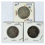 (3) Seated Liberty 90% Silver Half Dollars