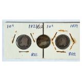 (3) Capped Bust Silver Dimes, 1823/2, Etc.