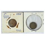 1858 Flying Eagle Cent & 1867 Nickel 3 Cents