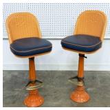 (2) Antique Soda Fountain Stools w/ Wicker Backs