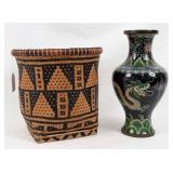 Chinese Dragon Cloisonne Vase & Tribal Basket