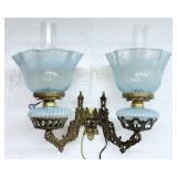 Pair of Fenton Style Blue Opalescent Swirl Lamps