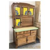 Hoosier Style Kitchen Cabinet w/ Stained Glass