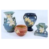 (4) Roseville Pottery Vases & Jardiniere