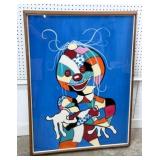 Large Framed Artist Signed Clown Water Color