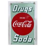 1950's Coca Cola Drugs and Soda Porcelain Sign