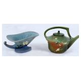 Roseville Pottery Teapot & Cornucopia Vase