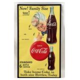 1950's Coca Cola Sign, Now Family Size Too, Litho