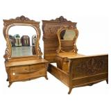Three Piece Carved Oak Bedroom Suite, C. 1900