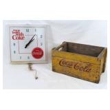 Coca-Cola Electric Wall Clock & Wooden Crate
