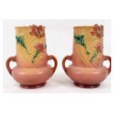 Pair of 1938 Roseville Pottery Poppy Vases, #873