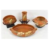 (4) Roseville Pottery Freesia Tangerine Pieces