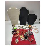 Assorted Costume & Handmade Jewelry wit Displays