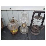 (3) Assorted Vintage Oil Lamps