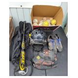 Assorted Baseball: Bat, Glove, Shoes & Balls