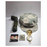 Military Cap, Flashlight, Compass, Patch & More