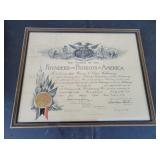 Antique 1924 Founders & Patriots Certificate