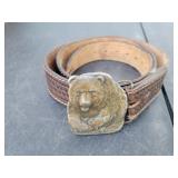 Bear with Fish Brass Belt Buckle with Belt