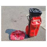 Red Leather Golf Bag & Spalding Staff Bowling Bag