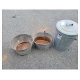 Galvanized Trash Can & (2) Galvanized Buckets
