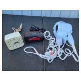 Wall Mount Hairdryer & (2) Nightstand Clocks