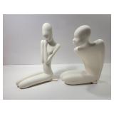 (2) Kneeling Figure Statues White MCM Art Deco