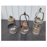 (3) Antique Minor Lamps, Hooks & Brass Fittings