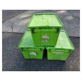 (3) Green Heavy Duty Flip Top Storage Bins