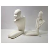 (2) Kneeling Figure Statues White MCM Art Deco