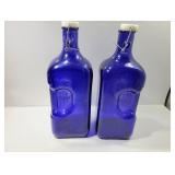 (2) Vintage Cobalt Blue Bottles with Toppers