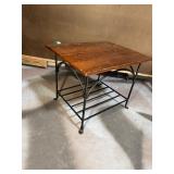 Wrought iron end table with wooden top