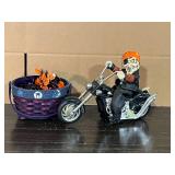 Skeleton on Motorcycle; Halloween Basket; Garland