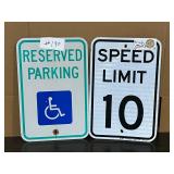 Reserved Handicap Parking Sign; 10 MPH Sign