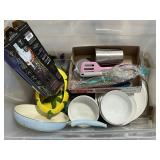 Tote of Kitchen Items; Bowls etc.